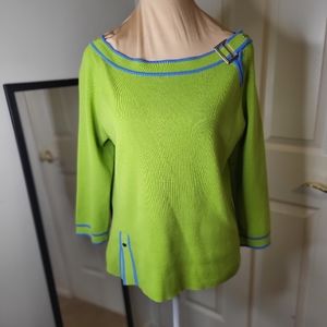 Q.U.E. - Green and Blue Retro Sweater, Size XL